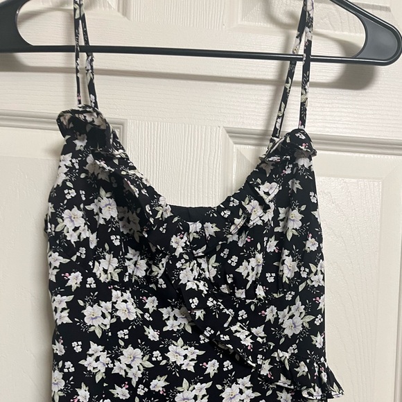 Black Floral Asymmetrical Midi Dress - Picture 6 of 9